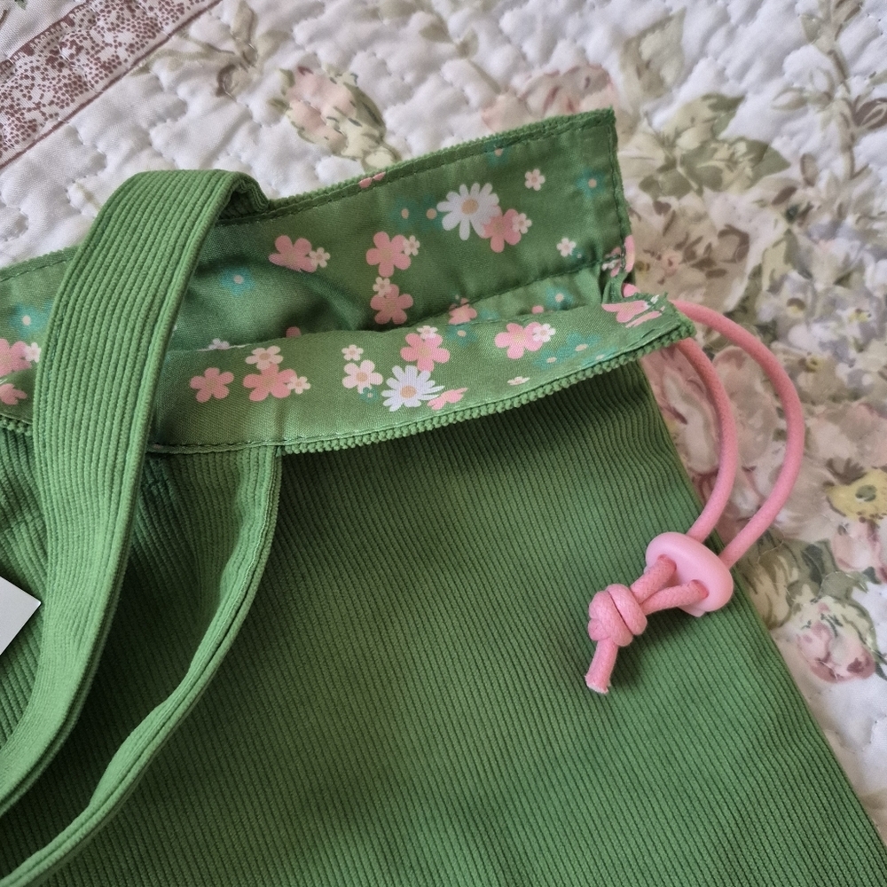 NWT Marc Jacobs Daisy Wild Green Pink Tote Bag Reversable Corduroy Shoulder Shop - Picture 2 of 8